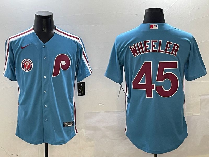 Men Philadelphia Phillies 45 Wheeler Light Blue Throwback Game 2025 Nike MLB Jersey style 3